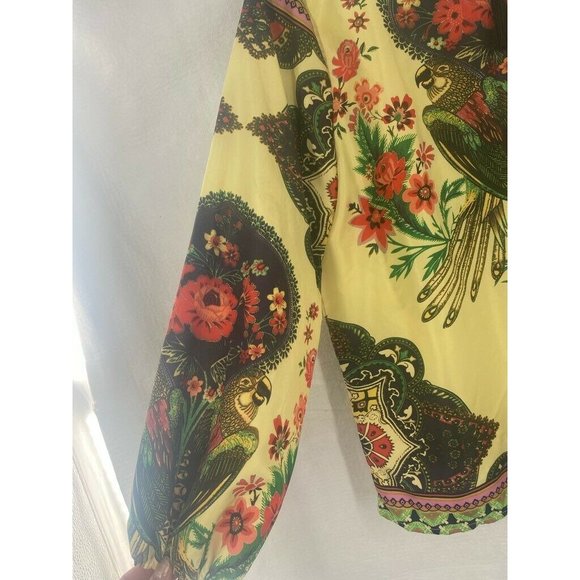 Womens Tunic Top Yellow Red Floral Parrots Long Sl - Picture 10 of 11
